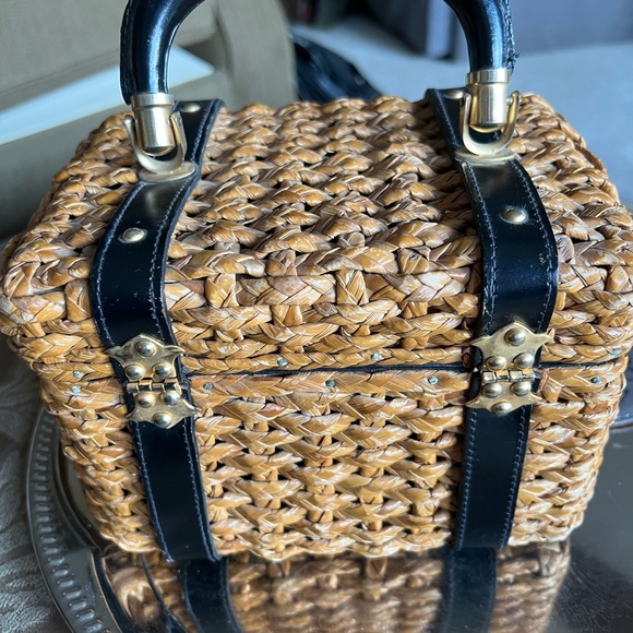 Woven Tano of Madrid Vintage Straw Box Bag with Black Accents - Picture 2 of 9